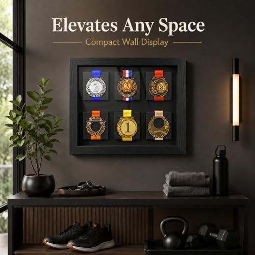 Image of Silipull 6 Medals 3D Large Medal Shadow Box Display Case with Glass Cover, Medal Holder Display Frame 98% UV Protection 13.4 x 10.6 Inches for Runners Marathon Triathlon Soccer Gymnastics All Sports