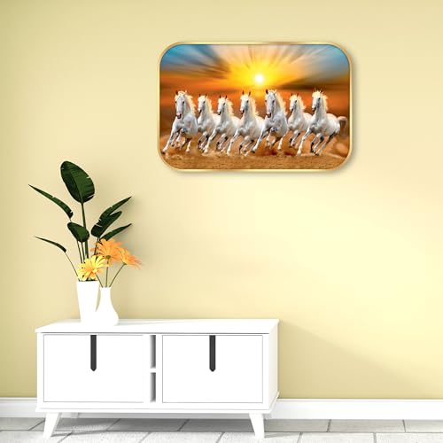 Image of Indianara Vastu Running Seven Horse Wall Art Painting with Frame 18 Inches x 12 Inches (Style 1)