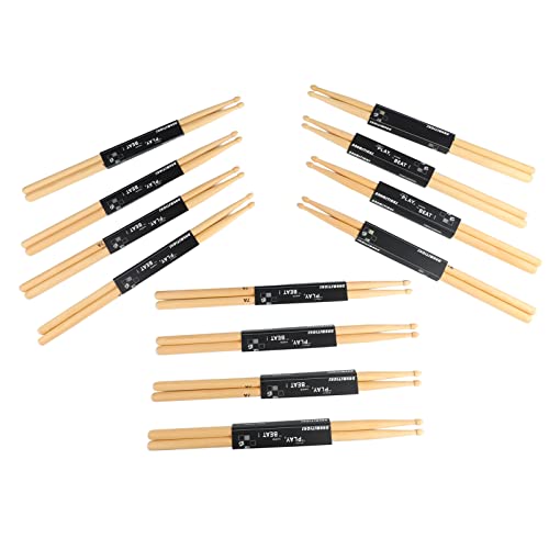 12 pares de baquetas 7A de madera de arce con puntas ovales y agarre antideslizante – juego profesional para práctica y actuación, compatible con kits estándar miniatura 5