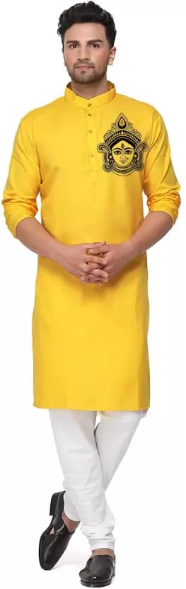 Gauri Laxmi EnterpriseMen's Cotton Blend Printed Straight Ethnic Kurta