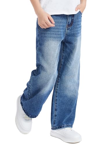 SEAUR Boys' Wide Leg Jeans Elastic Waist Comfort Denim Trendy Loose Fit Pants for School & Play Ages 5-134