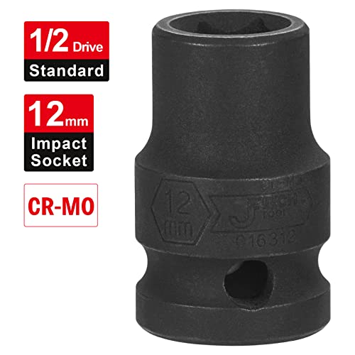 Image of JETECH 1 /2 Inch Drive 12mm Standard Impact Socket, Chrome Molybdenum Alloy Steel, 6-Point Design, Metric