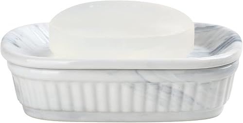 Jabonera de cerámica, soporte para jabón autodrenante, soporte para jabón de barra de doble capa, color azul mármol, jaboneras drenantes para baño,