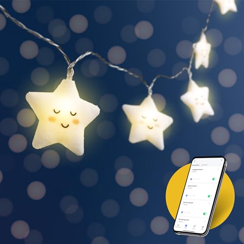 CozyHome Stern Lichterkette Kinderzimmer - Fernbedienung via App & 20 LED Sterne I 5m USB Stecker I Bett Hausbett Deko Nachtlicht mit Lichterketten Kinder Deko Kinderzimmer für Jungen Mädchen Baby