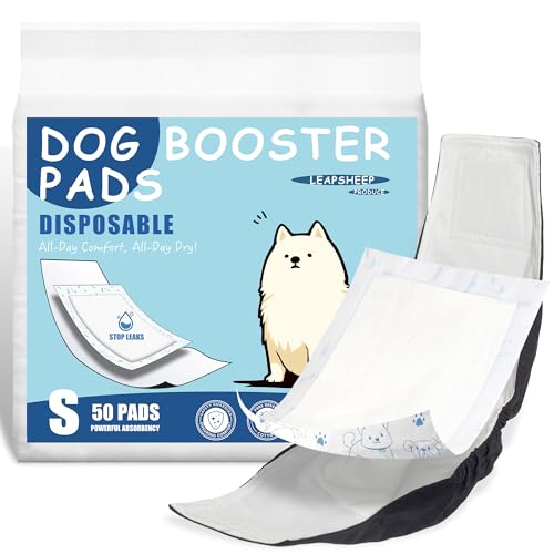 Image of LeapSheep Dog Diaper Liners Pee Pads for Male and Female Dogs, Dog Period Pads, Super Soft Absorbtion Dog Booster Pads Fits Belly Bands, Wraps and Washable Doggy Diapers Female (S, 50)