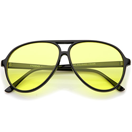 Retro Large Blue Blocking Lens Aviator Sunglasses 60mm (Black/Yellow)