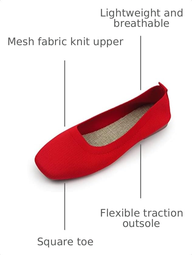 Image of RVROVIC Women's Knit Square Toe Ballet Flats, Slip‑On Casual Flat Shoes