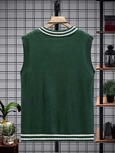 Gorglitter Men's Striped Cable Knit Sweater Vest Sleeveless V Neck Pullover Sweater Tops Dark Green Large #TOP1