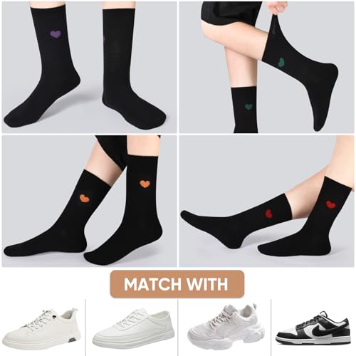 Image of Corlap Women's Cotton Crew Calf Socks - 5 Pairs Ankle High Dress Casual Socks, Fun Cute Heart Gifts for Mom Mother