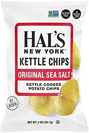 Hal's New York Kettle Cooked Gluten Free Original Sea Salt Salted Potato Chip Crisps, 2 Oz (Pack of 24)