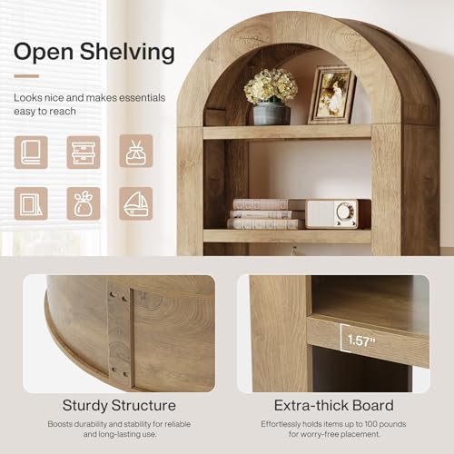 Image of Tribesigns 70.9'' Tall Arched Bookshelf, 5-Tier Open Bookcase Display Shelves Organizer for Living Room, Bedroom, Library, or Office, Natural