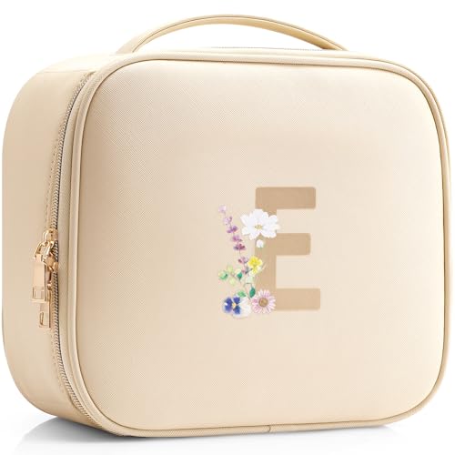 Vlando Travel Makeup Bag, Makeup Bag Organizer,Gift Ideas for Women Girls,Makeup Storgae Bag with Dividers and Handle,Gifts for Christmas,Birthday,Wedding Beige A.Beige M