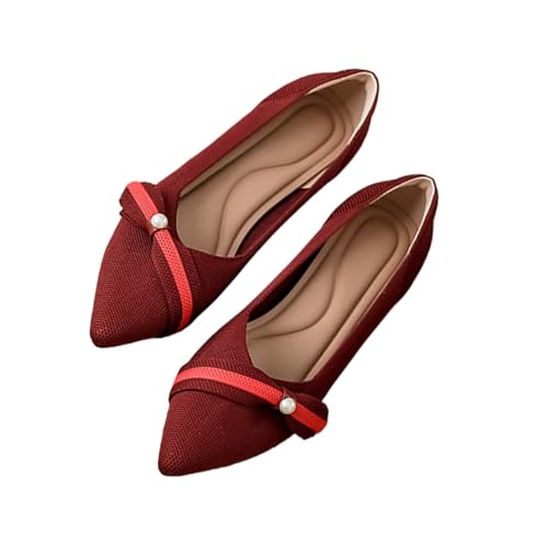 Women's Knitted Bow Kitten Heel Pumps Closed Pointed Toe Comfortable Breathable Non-Slip Slip-On Low Heel High Heels Casual Work Office Formal Shoes