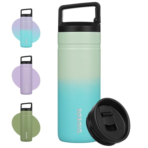 Image of BJPKPK 20 oz Insulated Travel Water Bottle, Coffee Tumbler Stainless Steel | Double Wall Vacuum, Leakproof, Thermal, Keeps Hot /Cold, BPA Free, Dishwasher Safe, Spill Proof, Wide Mouth, 2 Lids, Mint