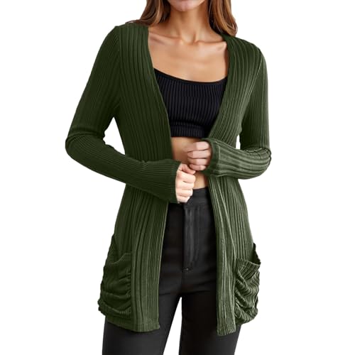 Cardigan en tricot chaud avec poches gilet mi-long ouvert devant pour affronter le froid en douceur