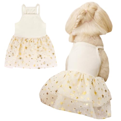 Tutu-Kleid für Hunde und Katzen, Sommer, Tüll, Slip-Spitzenkleid, niedlicher Welpe, Glitzerstern, Rock, Haustier-Partykleidung für kleine, mittelgroße Katzen, Hunde (Gelb, M)