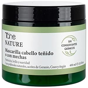 Tahe Nature Mascarilla para cabello teñido o con mechas con Polifenoles naturales, Aceites de Geranio, Coco y Argán (400 ml)