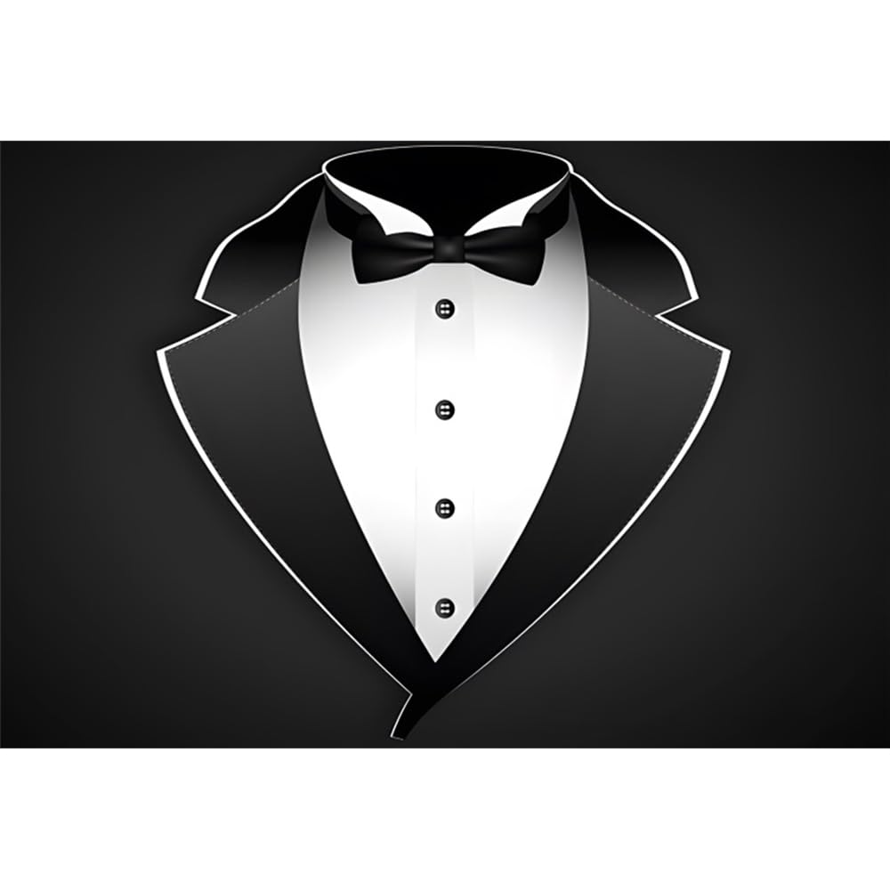 Leowefowa 10x8ft Vinyl Gentleman Backdrop Black Tuxedo Bow Tie Suit Photography Background Birthday Backdrop Father's Day Men Adults Birthday