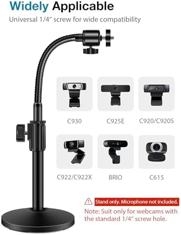 InnoGear Webcam Stand for Desk, Camera Stand Mount Gooseneck Arm for Logitech Webcam C922 C930e C920S C920 C615 C960 C920x BRIO 4K NexiGo N60, Phone Mount, Right Light, GoPro with 1/4" Thread - 1