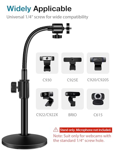 InnoGear Webcam Stand for Desk, Camera Stand Mount Gooseneck Arm for Logitech Webcam C922 C930e C920S C920 C615 C960 C920x BRIO 4K NexiGo N60, Phone Mount, Right Light, GoPro with 1/4" Thread