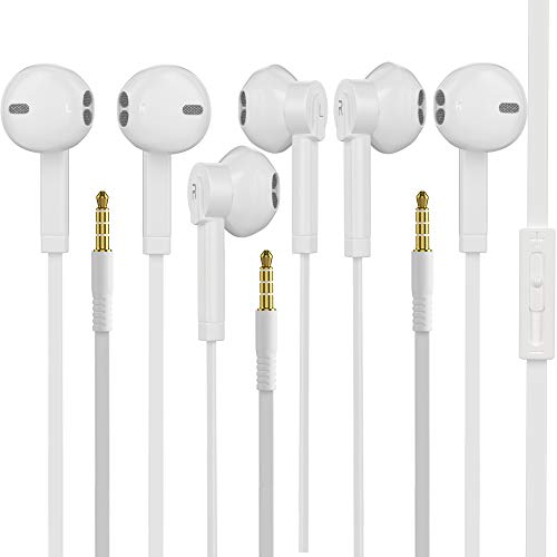 3 Pack Boost Headphones Earphones Earbuds 3.5mm Wired Headphones - Stereo Sound Noise Isolating Earphones with Built-in Microphone Inline Volume Control (White)