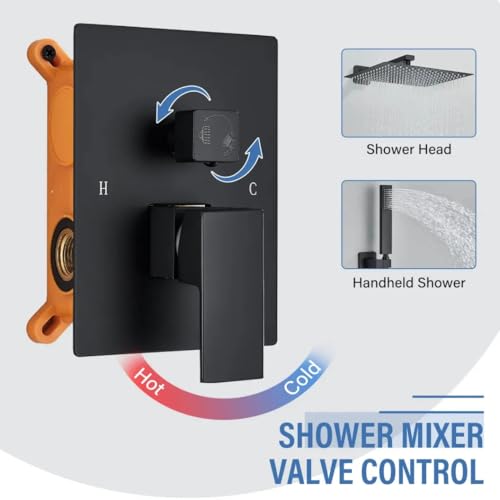 Précipitation douche mixte et robinetterie matte black encastrée pour rénovation moderne