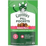 Greenies Feline Pill Pockets for Cats Natural Soft Cat Treats, Salmon Flavor, 1.6 oz. Pouch (45 Treats)