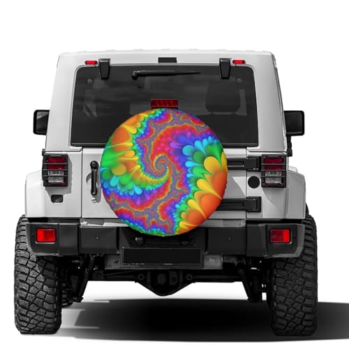 Image of Tie Dye Abstract Rainbow Color Spare Tire Cover Dust-Proof Wheel Tire Cover Fit Trailer, RV, SUV and Many Vehicle 15 Inch
