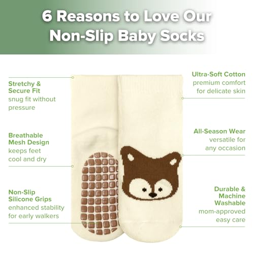 haakaa Toddler Non Slip Socks,Cute Baby Socks with Anti-Slip Soles for 1-3 Years Infants Toddlers Kids Boys Girls-5 Pairs 5