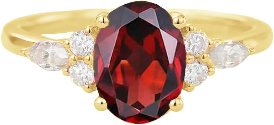 Silwan 10K 14K 18K Real Gold Natural Gemstone Engagement Rings for Women, Customize 1-5 Carat Oval Cut Gemstone Ring with Diamond Wedding Promise Rings Christmas Birthday Gifts for Mother Grandma