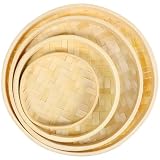 4pcs Woven Bamboo Tray Basket Round Flat Shallow Basket Wall Art Ornament for DIY Drying Food Fruit Basket Kitchen Wall Hanging Decorations