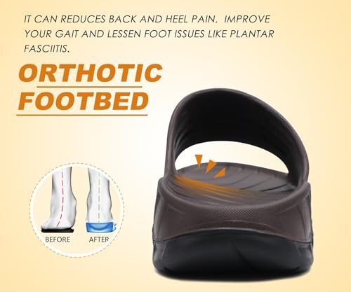 Image of KuaiLu Mens Recovery Sandals Orthotic Arch Support Open Toe Sport Slides Thick Cushion Orthopedic Plantar Fasciitis Slip On Wide Width Summer Pool Beach Waterproof