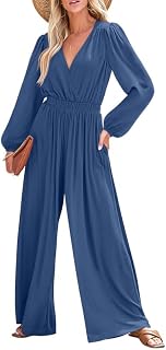 Lantern Long Sleeve Jumpsuit Wrapped V Neck Elegant for Womens Dressy Casual 2024 Fall One Piece Romper Outfits