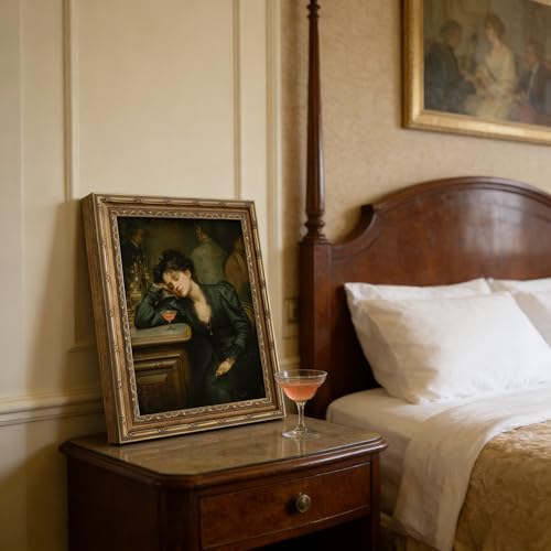 Gold Framed Wall Art, Vintage Victorian Woman Canvas Prints - Dark Academia Women Cocktail Pictures, Maximalism Gothic Elegant Feminine Decor Gallery Artwork for Living Room, Home Bar 9x11 inch — view 6