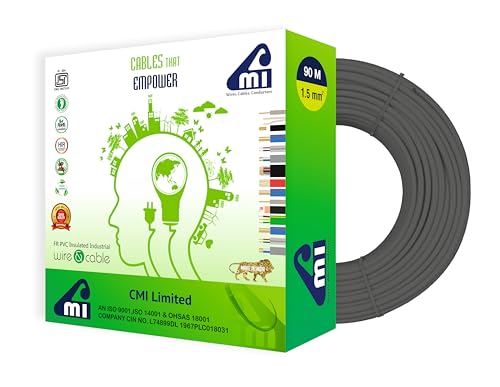 Image of CMI WIRES & CABLES Black, 1.5 Sq MM, 90 Meter | 10 Years Warranty | Single Core Copper Wire | Eco-Friendly & Flame Retardant PVC Insulated Cable for Safe Domestic & Industrial Electrical Wiring