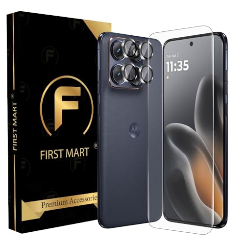 Image of FIRST MART UV Tempered Glass for Motorola Edge 70 Fusion With Black Camera Ring Guard Combo | Crystal Clear Curved Screen Protector, Case-Friendly, Scratch Resistant | Pack of 1