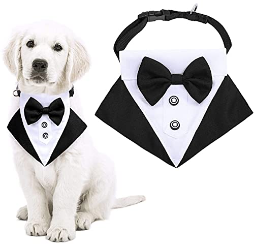 KUTKUT Formal Dog Tux Bandana | Dog Wedding Bandana, Adjustable Dog Bowtie Collar Bandana, Adjustable Neckerchief for Small Dogs & Cats. (Size: S, Adjustable Neck: 25 cm - 40 cm) (B09H49N3DT) Amazon Price History, Amazon Price Tracker