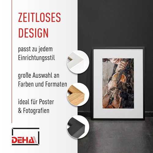 DEHA Design Bilderrahmen, 59,4 x 84,1 cm (A1), Holz, Eiche, Posterrahmen zum Aufhängen im Hoch- & Querformat, bruchsicheres Kunstglas, Fontana