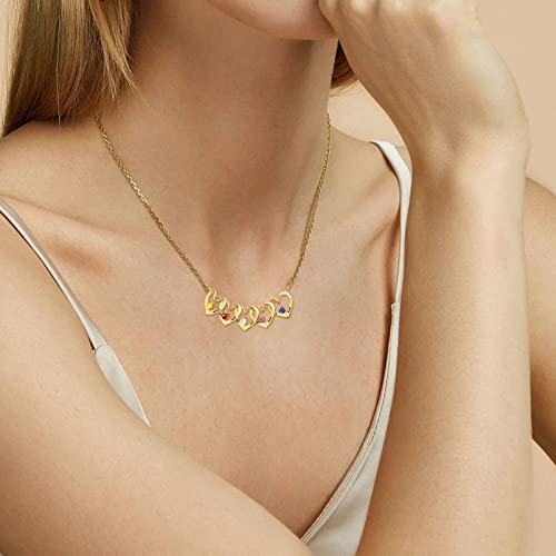 MissNaNa Mom Gift Personalized Mother Necklace with 1-6 Birthstones & Engraved Names Custom Family Necklace Heart Name Necklaces for Mother's Day2
