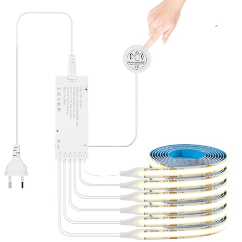 LUCKGULU 12V COB LED Streifen 6 in 1 Set, 6x1M Warmweiß Dimmbar mit Penetrating Touch &...