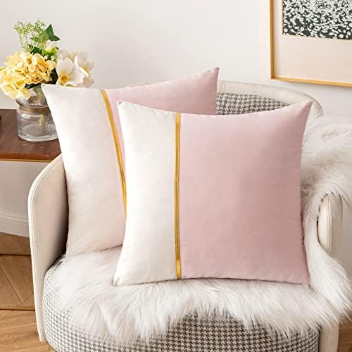 MIULEE Set of 2 Velvet Cushion Covers Gold Line Design Soft Decorative Throw Pillowcases with Invisible Zipper for Sofa Bedroom Living Room Office Home 45x45 cm 18x18 Inch Dark Green