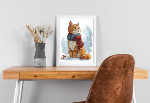 Image of Moohue Stamped Cross Stitch Kits for Adults Animal Cat 14CT Pre Printed Cross Stitch Kits for Beginners (Winter Cute Cat)