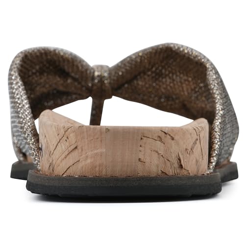 WHITE MOUNTAIN Women\'s Malanga X-Strap Flat Footbed Sandal, Ltgold/Glitter/Fab, 8.5 M