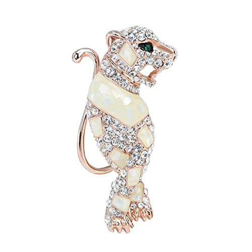 Image of Vintage Crystal Shell Leopard Brooch Lapel Pin Breastpin Rhinestone Animal Jewelry for Men Women