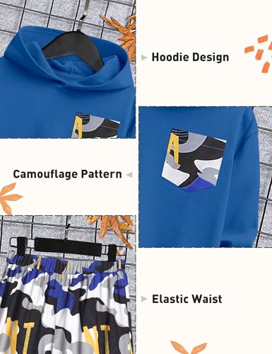 Image of KANGKANG Boys Clothes Two Piece Long Sleeve Hooded Sweatshirt Top Camouflage Sweatpants Fall Outfits Winter Clothes Set 6-16Y