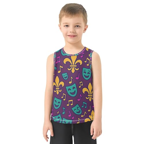 JUNZAN Mardi Gras Balloon Crown Purple Boys Tank Top Sleeveless Kid Vest Athletic Workout Clothes for Running Sports Beach 3T2