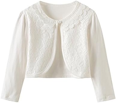 CHENXIN Girls Shrug Knit Long Sleeve Lace Bolero Cardigan Shrug (Ivory 1, 2-3T)