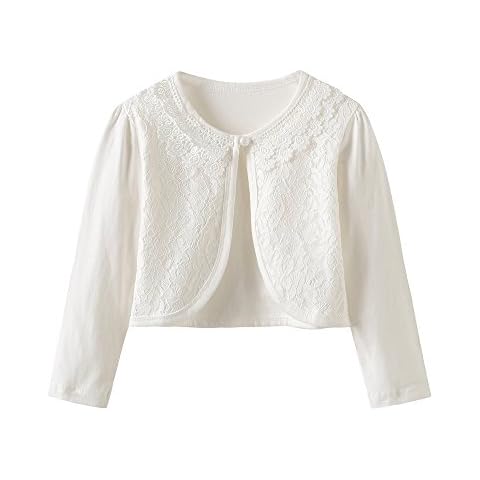 CHENXIN Girls Shrug Knit Long Sleeve Lace Bolero Cardigan Shrug (Ivory 1, 6-7T) Cover