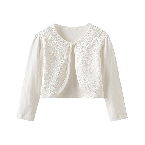 Chenxin Girls Shrug Knit Long Sleeve Lace Bolero Cardigan Shrug (Ivory 1, 2-3T) #TOP5