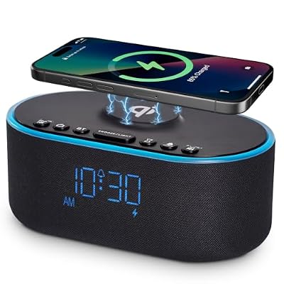 Odokee Qi Certified Wireless Charging Alarm Clock Radio for Bedroom